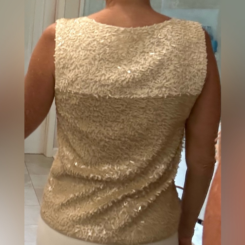 J. Crew rectangle sequin tank top, NWOT, cream and pale tan, pull over, Size Med - Picture 5 of 16